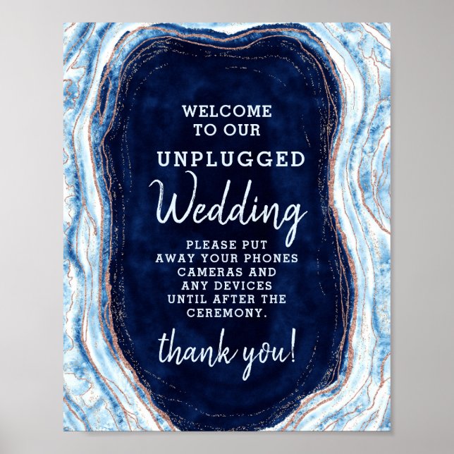 Poster Sapphire Blue Geode Sinal de Mesa de Casamento Des (Frente)
