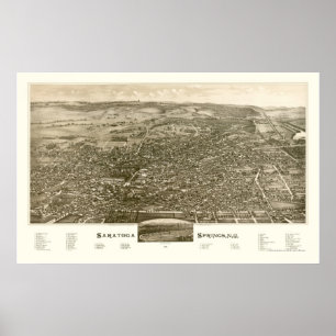 Poster Saratoga Springs, mapa panorâmico de NY - 1888