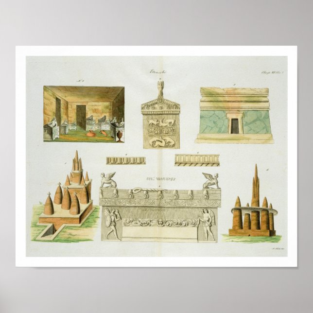 Póster Sarcófagos e êmbolos de Etruscan, placa 7, classe (Frente)