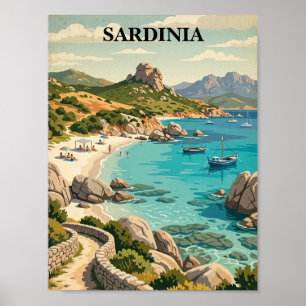 Poster Sardenha Itália Vintage Cenário Mediterrâneo