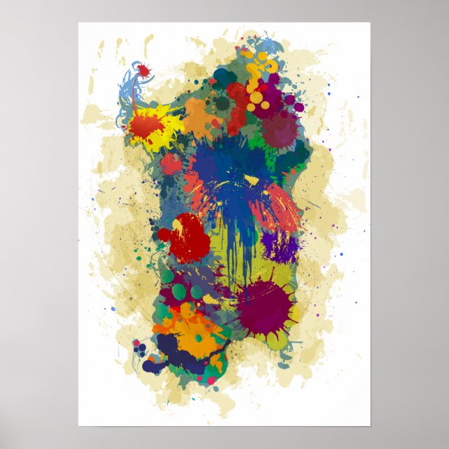 Poster Sardenha, mapa das gotas de tinta (Frente)