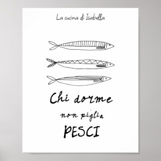 Poster Sardinha de cozinha italiana desenho das aspas em
