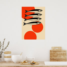 Poster Sardinhas com Círculos de Sol Abstratos
