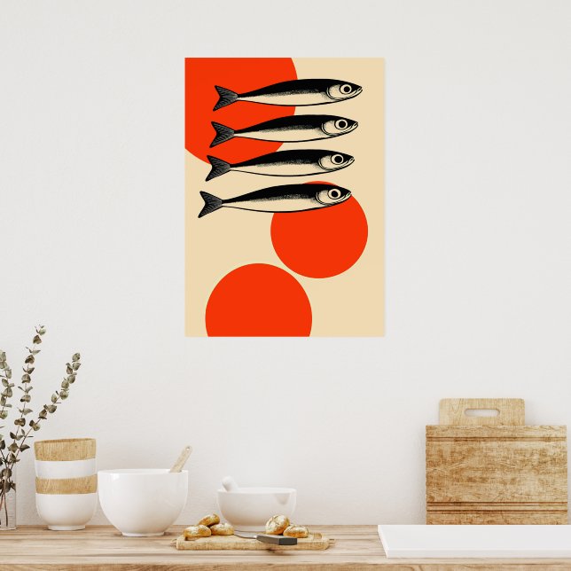 Poster Sardinhas com Círculos de Sol Abstratos (Cozinha)