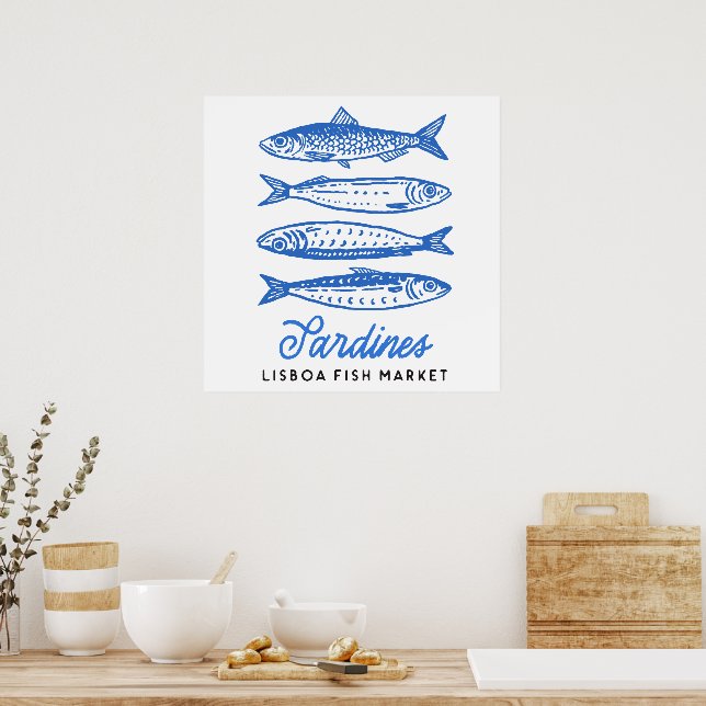 Poster Sardinhas do Mercado de Lisboa Desenhadas à Mão (Cozinha)