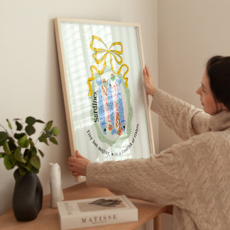 Poster Sardinhas num Prato com Cartaz de Cozinha de Laço 