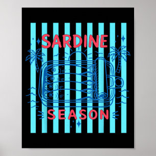 Poster Sardinhas Peixe Enlatado Gráfico Retro Verão Para