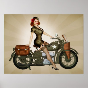Póster Sargento Davidson Exército Motocicleta Pinup