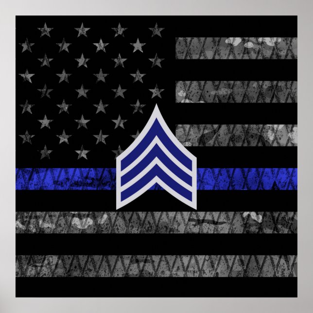 Poster Sargento Stripes Thin Blue Line Sinalizador de Dis (Frente)