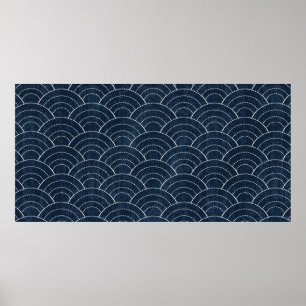 Poster Sashiko seamless indigo dye pattern with tradition