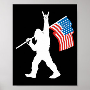Poster Sasquatch Engraçado Rock And Roll Bandeira Dos EUA