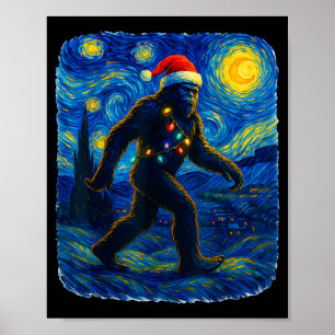 Poster Sasquatch Natal Bigfoot Chapéu de Papai Noel Van G
