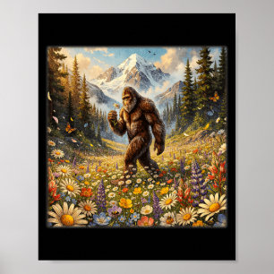 Poster Sasquatch no campo de flores de dente-de-leão Pé-g
