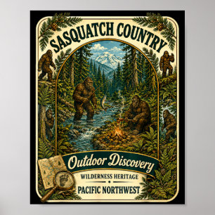 Poster Sasquatch pé grande país camping ao ar livre pacíf