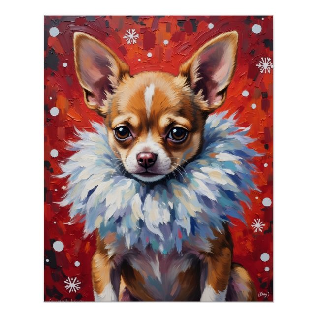 Póster Sassy Chihuahua Dog in Fluffy Winter Fur Collar (Frente)