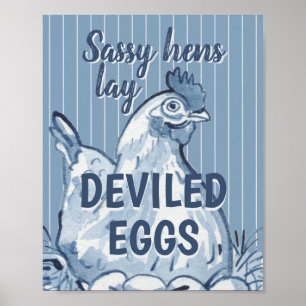 Poster Sassy Hens Lay Ovos Devimados Engraçados Arte Azu