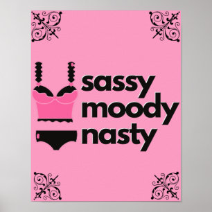 Poster Sassy, Moody, Nasty Lingerie de Boudoir Rosa e Pre