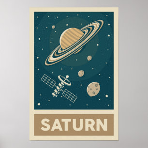 Poster Satélite Saturn Retro Galaxy