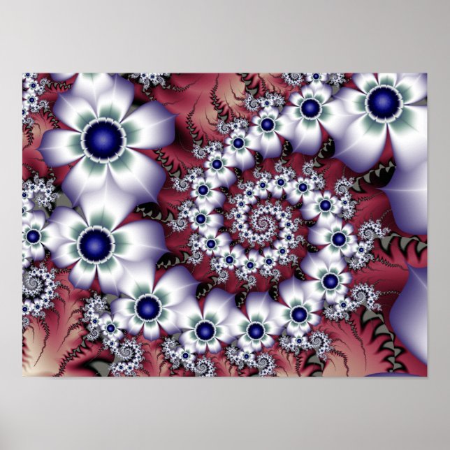 Poster Satin Pearl Blossom Espiral Botânico Fractal (Frente)
