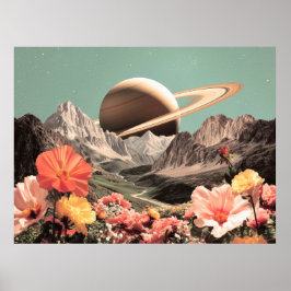Poster Saturno Surreal Sobre o Vale da Montanha