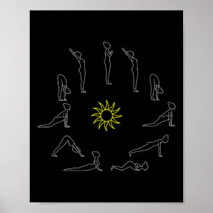 Poster Saudação ao Sol Yoga Surjanamaskar Lineart