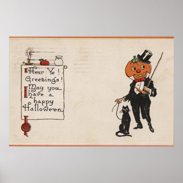 Póster Saudação de HalloweenJack-O-Lanterna em Tux (Frente)