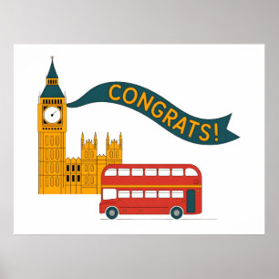 Poster Saudação "Parabéns!" com tema de Londres com Big B