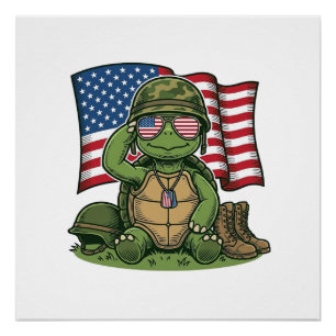 Póster Saudação Patriótica de Tartaruga Vetor Design_1