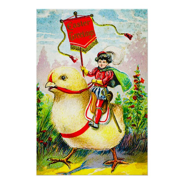 Póster Saudações à Páscoa Whimsical: Cavaleiro sobre o Pi (Frente)