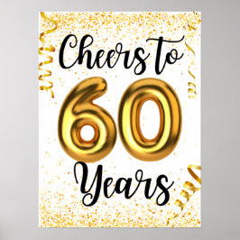Poster Saudações aos 60 Anos Elegante Folha de Ouro Anive