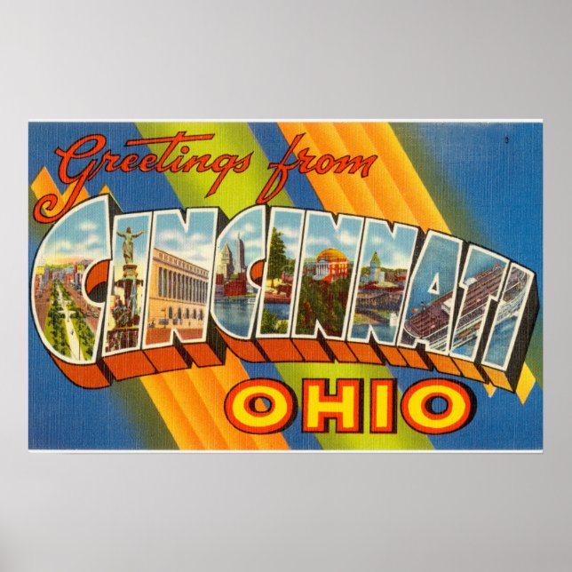Poster Saudações Coloridas De Cincinnati Ohio (Frente)