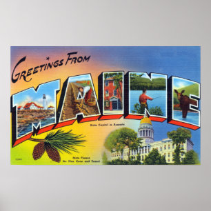 Poster Saudações Coloridas Vintage De Maine Viagem