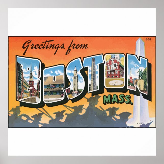 Póster Saudações Da Boston Massachusetts, Vintage. (Frente)