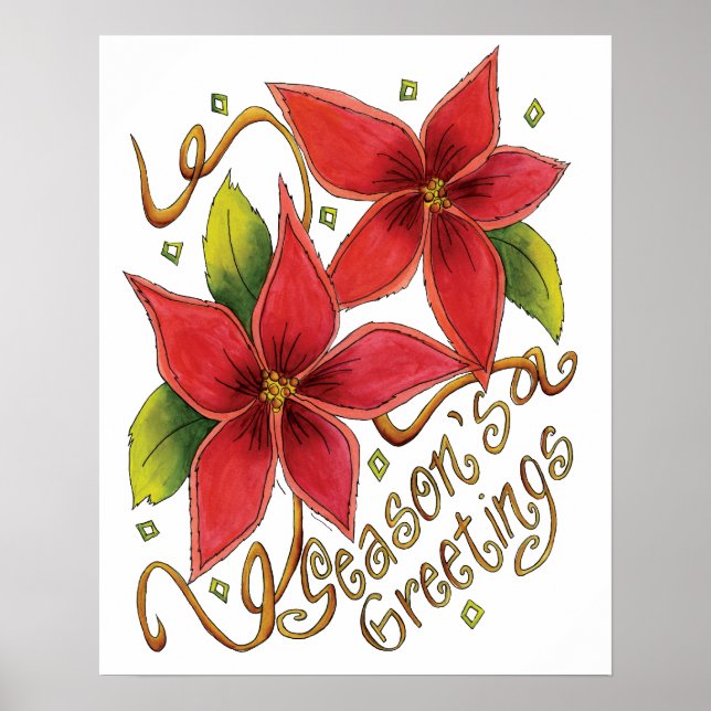 Póster Saudações da Festa de Natal com Poinsettias (Frente)