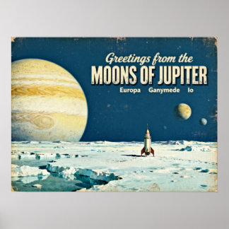 Poster Saudações das Luas de Júpiter Retro Sci-Fi P
