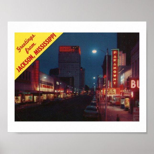 Poster Saudações de Jackson MS, Vintage (Frente)
