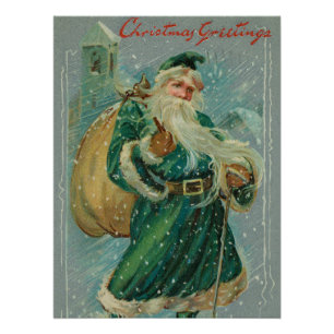Póster Saudações de Natal-Carta Postal Retro do Papai Noe