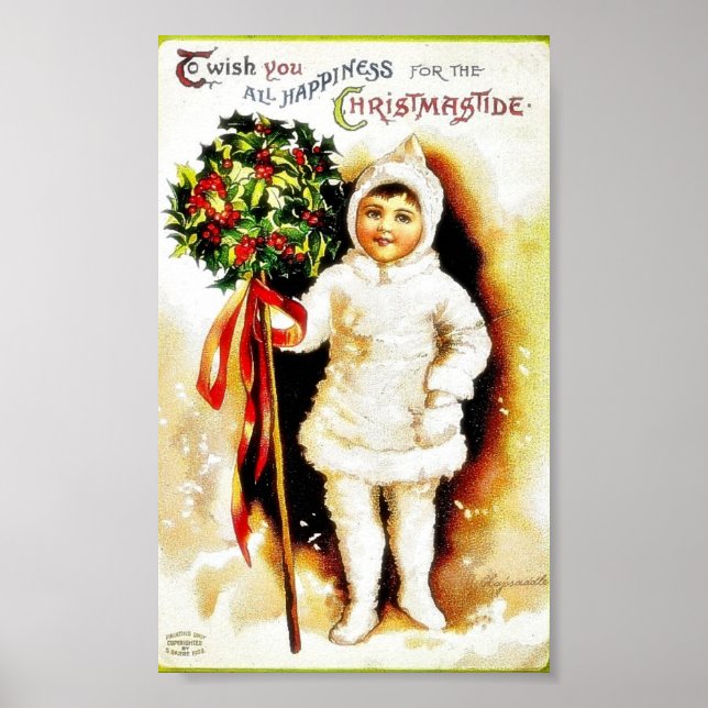 Póster Saudações de Natal com um menino segurando folhas  (Frente)