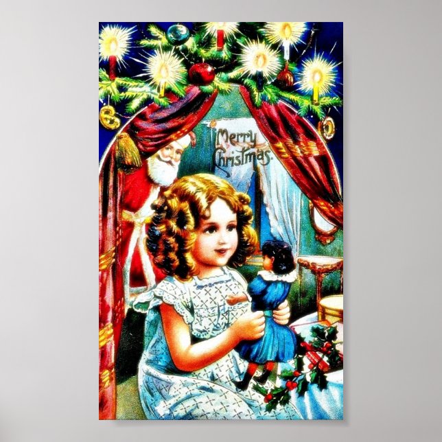 Poster Saudações de Natal com uma rapariga a olhar para u (Frente)