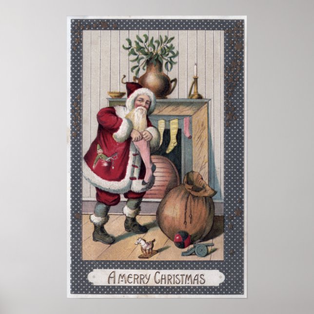 Póster Saudações de NatalMeias de recheio de Papai Noel (Frente)