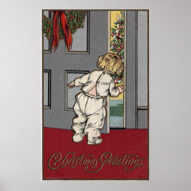 Póster Saudações de NatalMiúdo a espreitar para Papais no (Frente)