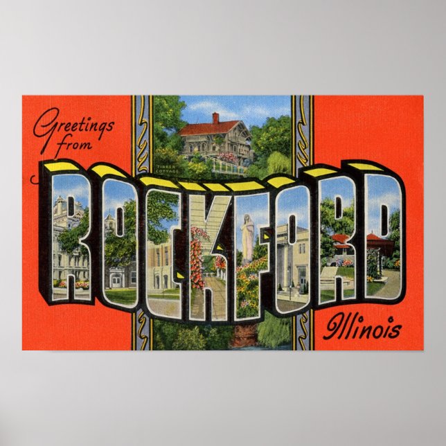 Póster Saudações de Rockford Illinois (Frente)