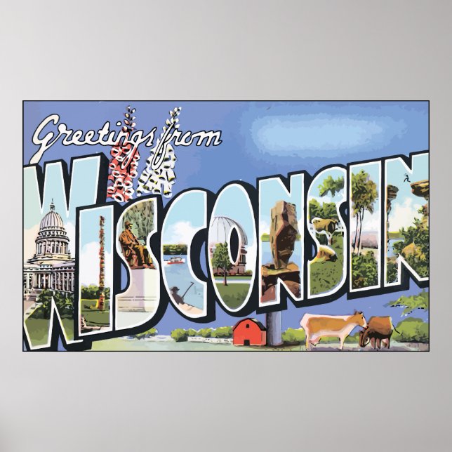 Póster Saudações De Wisconsin, Vintage (Frente)