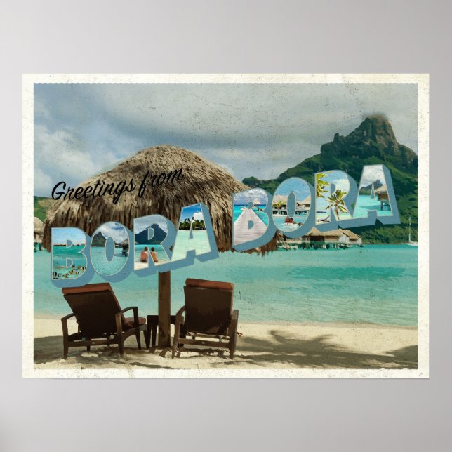Poster Saudações do cartão antigo de Bora Bora (Frente)