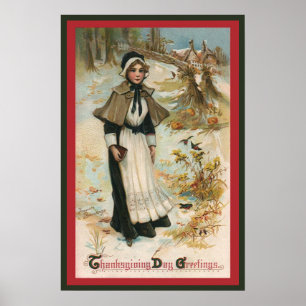 Póster Saudações do Dia de Ação de Graças com uma Mulher