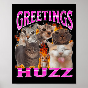Poster Saudações Huzz Meme de Gato Engraçado Gráfico de C