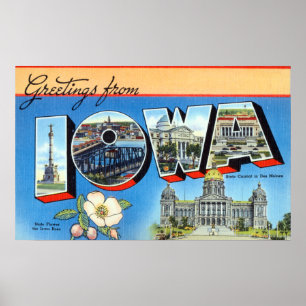Poster Saudações Vintage De Iowa Viagem
