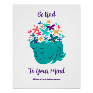 Póster Saúde Mental Seja gentil com sua mente Personaliza