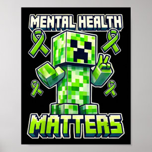Poster Saúde Mental Sensibilização Pixel Verde Ribon Para