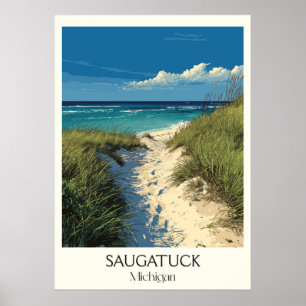 Poster Saugatuck Michigan Vintage Dune Beach Viagem Art